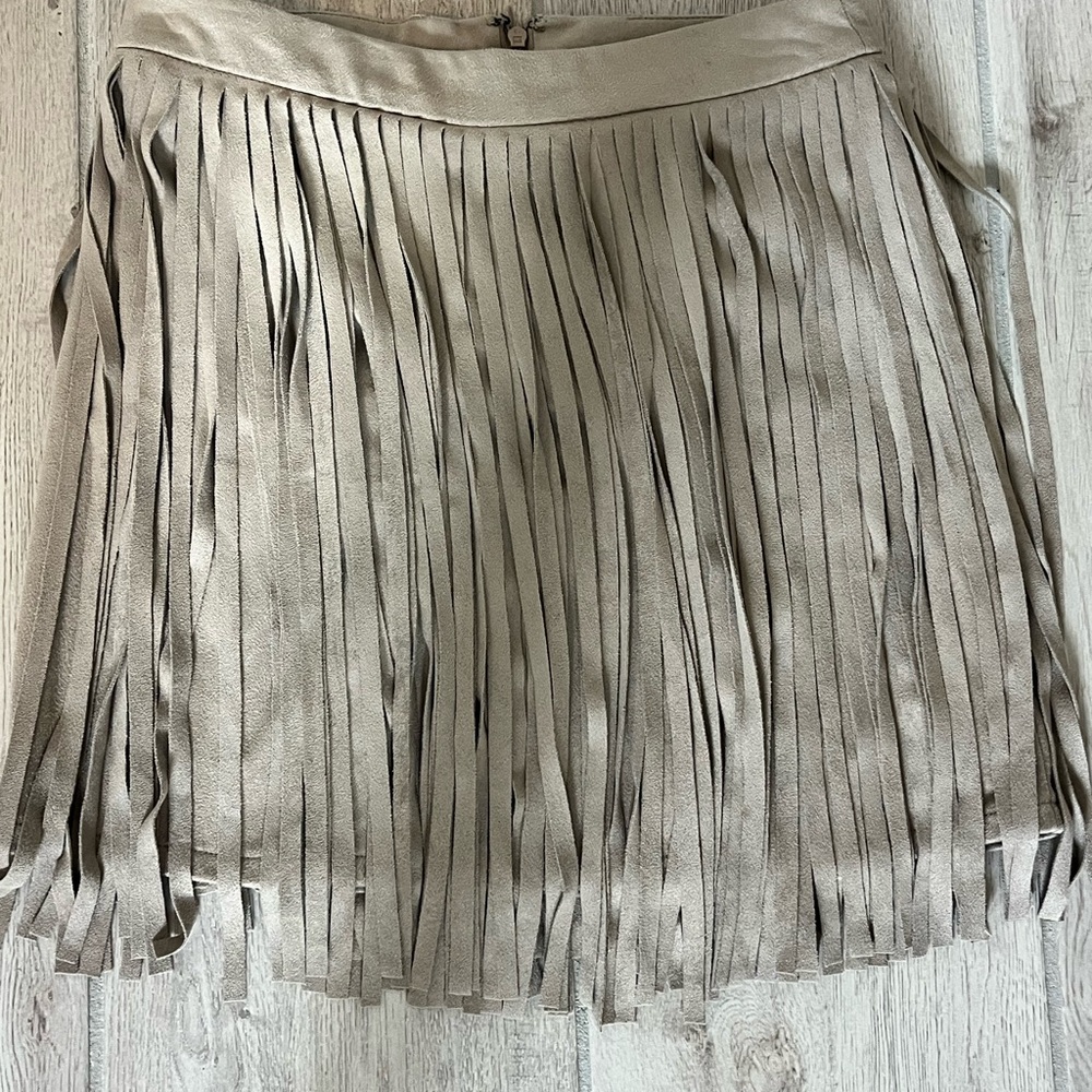 BB Dakota Fringe Taupe Suede Skirt